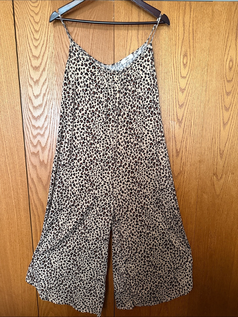 entro Beige Leopard Print Wide-Leg Jumpsuit